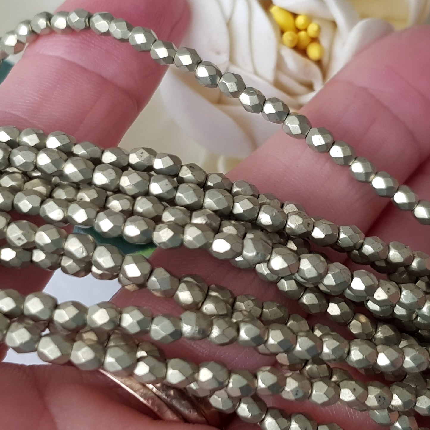 Czech Fire Polished - Limelight Saturated Metallic 3mm Round 50 Bead Strand | FP-03-06B09 | Beading Supply