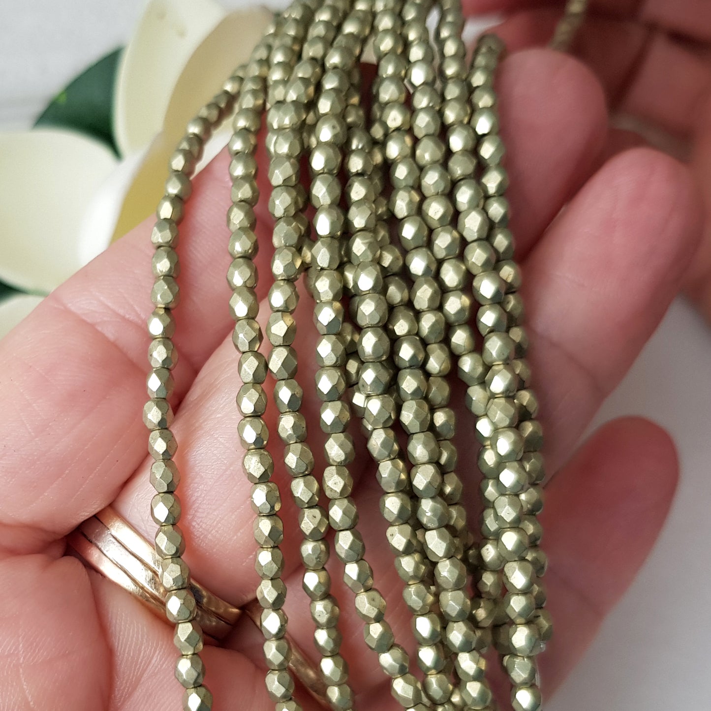 Czech Fire Polished - Limelight Saturated Metallic 3mm Round 50 Bead Strand | FP-03-06B09 | Beading Supply