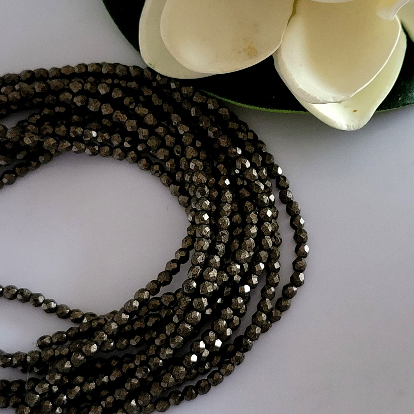 Czech Fire Polished - Gold - Metallic Suede - 3mm Round 50 Bead Strand | FP-03-79080 | Beading Supply