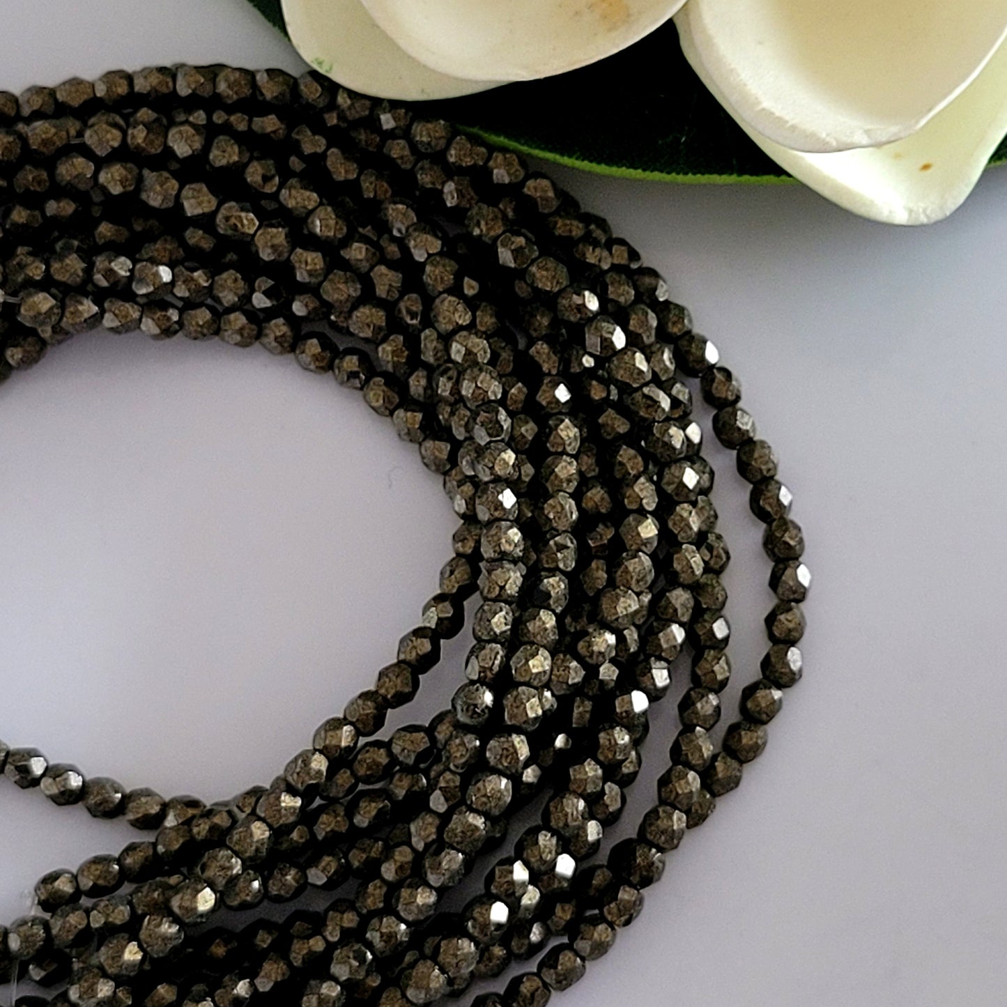 Czech Fire Polished - Gold - Metallic Suede - 3mm Round 50 Bead Strand | FP-03-79080 | Beading Supply