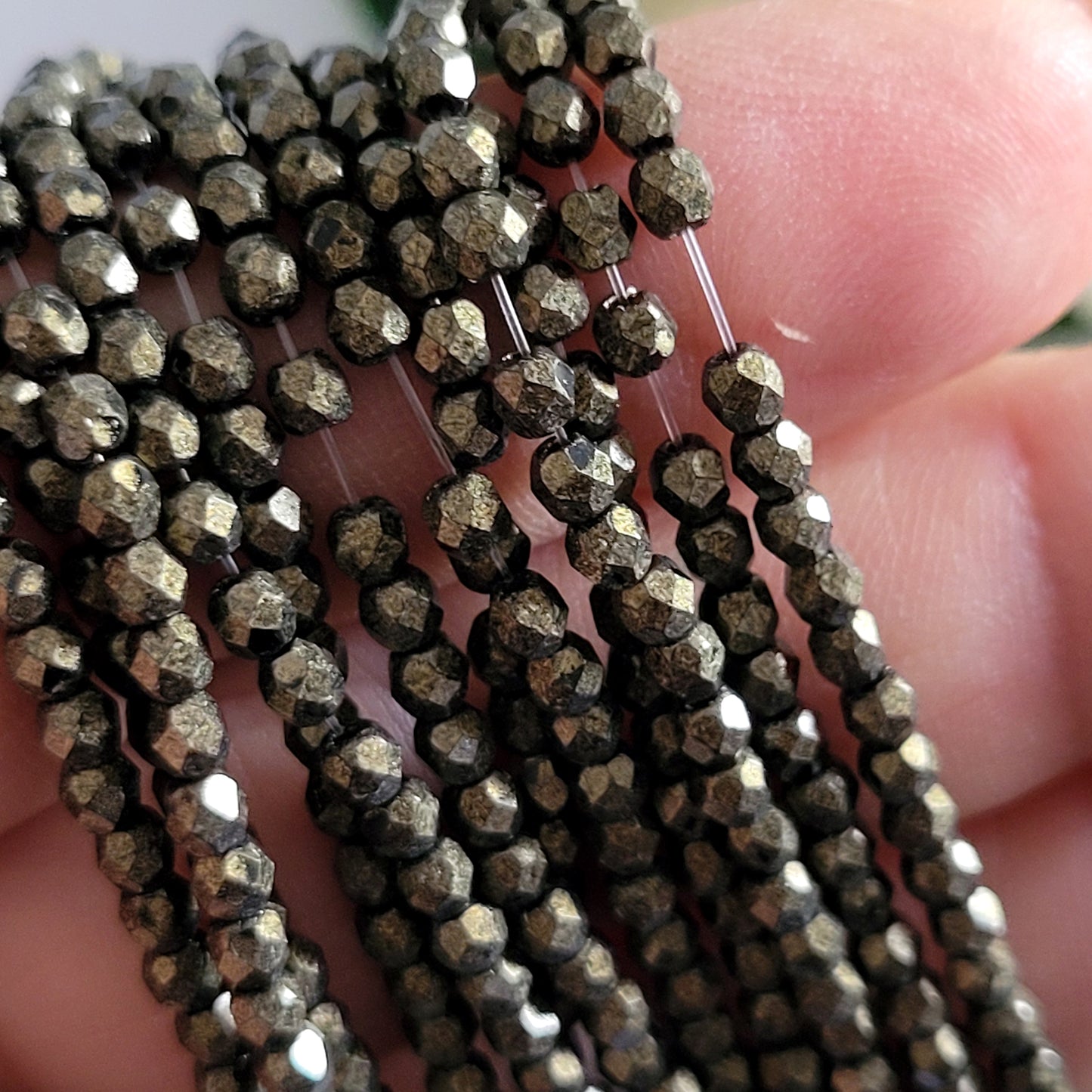Czech Fire Polished - Gold - Metallic Suede - 3mm Round 50 Bead Strand | FP-03-79080 | Beading Supply