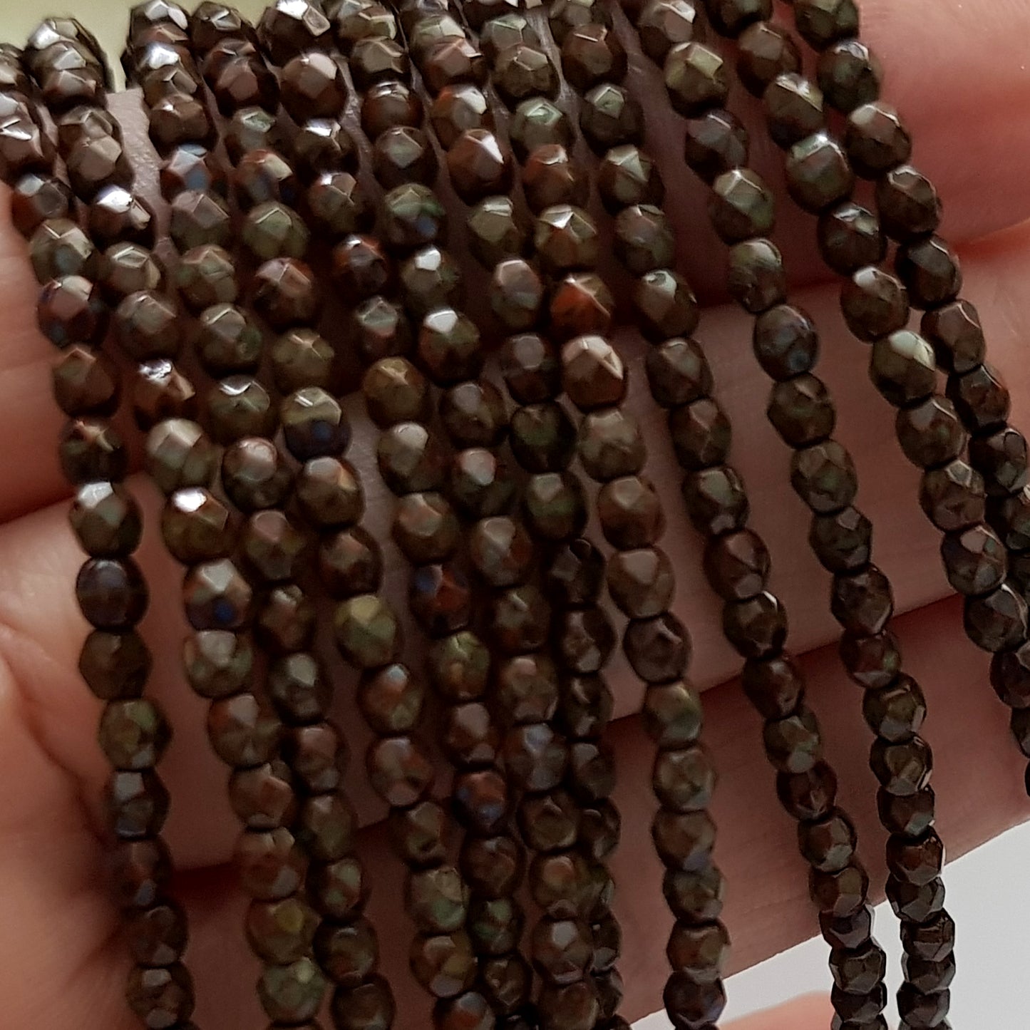 Czech Fire Polished - Umber - Picasso 3mm Round 50 Bead Strand | FP-03-T13610 | Beading Supply