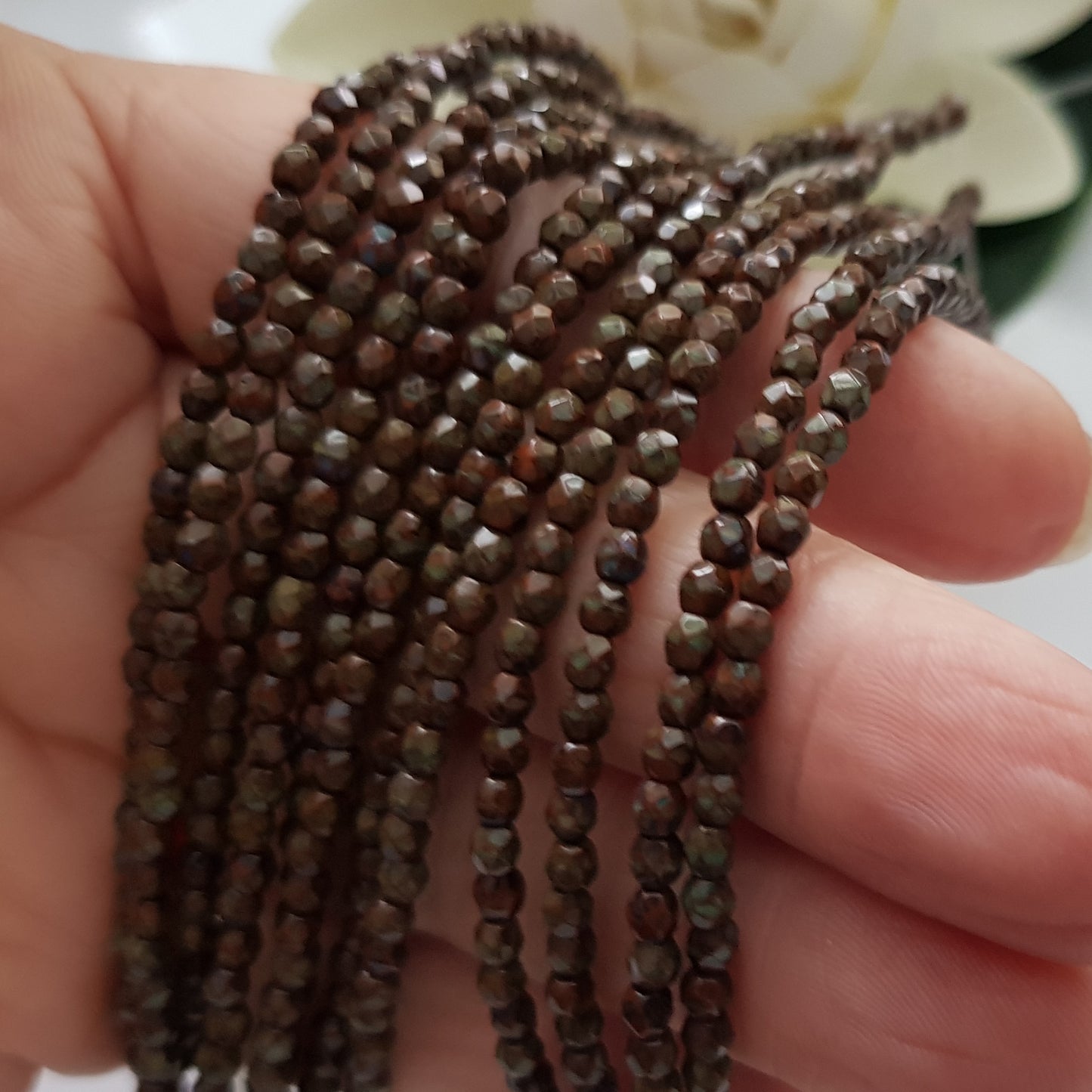 Czech Fire Polished - Umber - Picasso 3mm Round 50 Bead Strand | FP-03-T13610 | Beading Supply