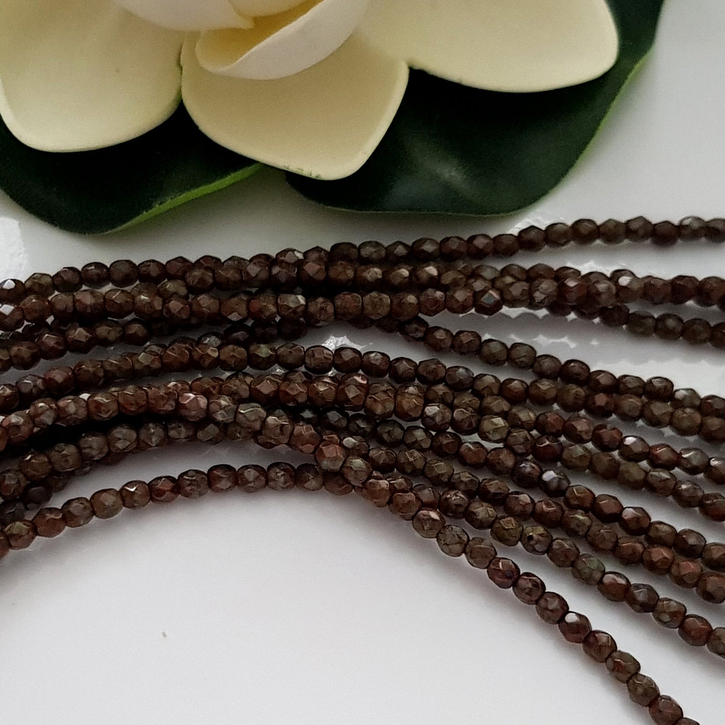 Czech Fire Polished - Umber - Picasso 3mm Round 50 Bead Strand | FP-03-T13610 | Beading Supply