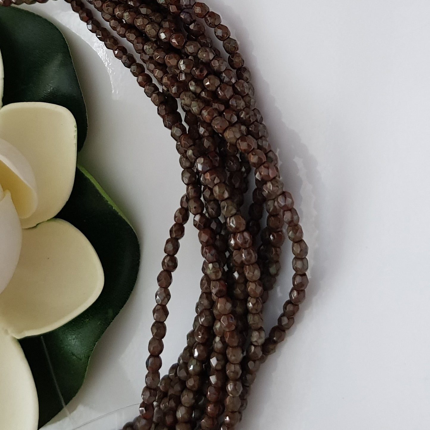 Czech Fire Polished - Umber - Picasso 3mm Round 50 Bead Strand | FP-03-T13610 | Beading Supply