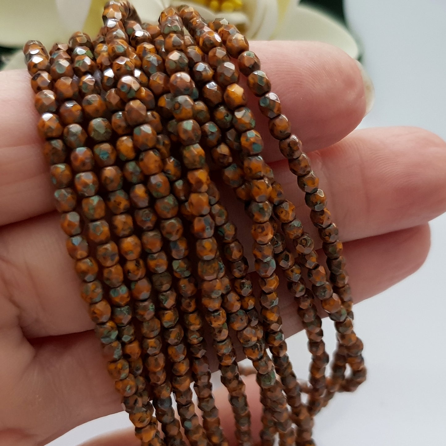 Czech Fire Polished - Sunflower Yellow - Picasso 3mm Round 50 Bead Strand | FP-03-T93110 | Beading Supply