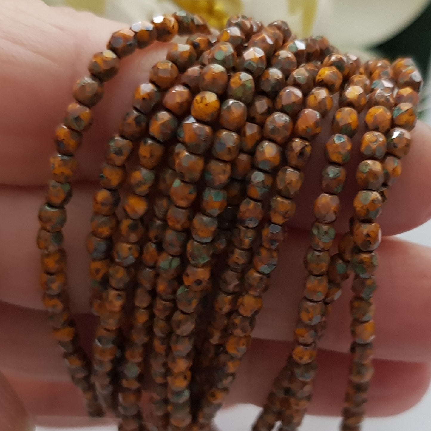 Czech Fire Polished - Sunflower Yellow - Picasso 3mm Round 50 Bead Strand | FP-03-T93110 | Beading Supply