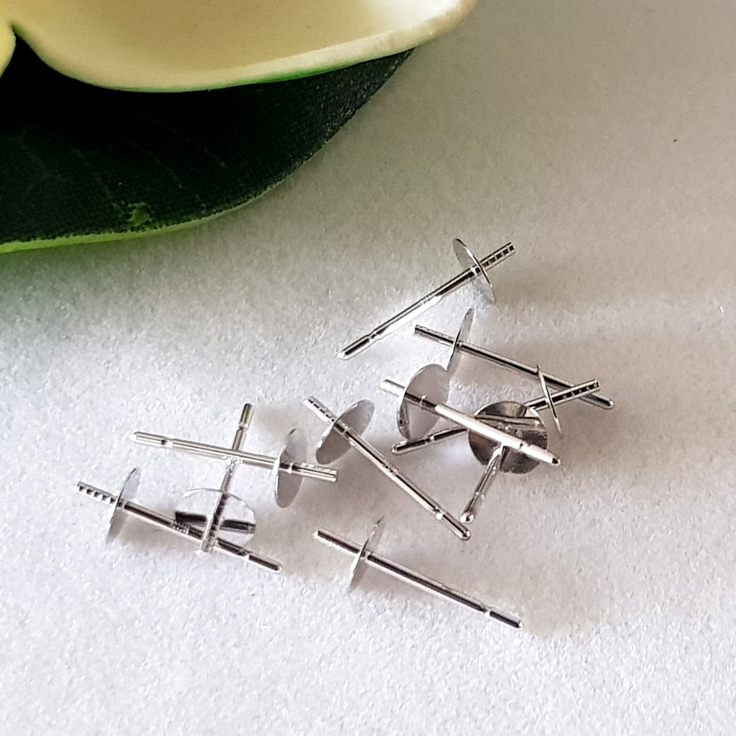 Sterling Silver Polished Flat Pearl Cup Stud - Half Drilled Pearls & Beads | SS-010PFC5mm-ES | Earring Supply