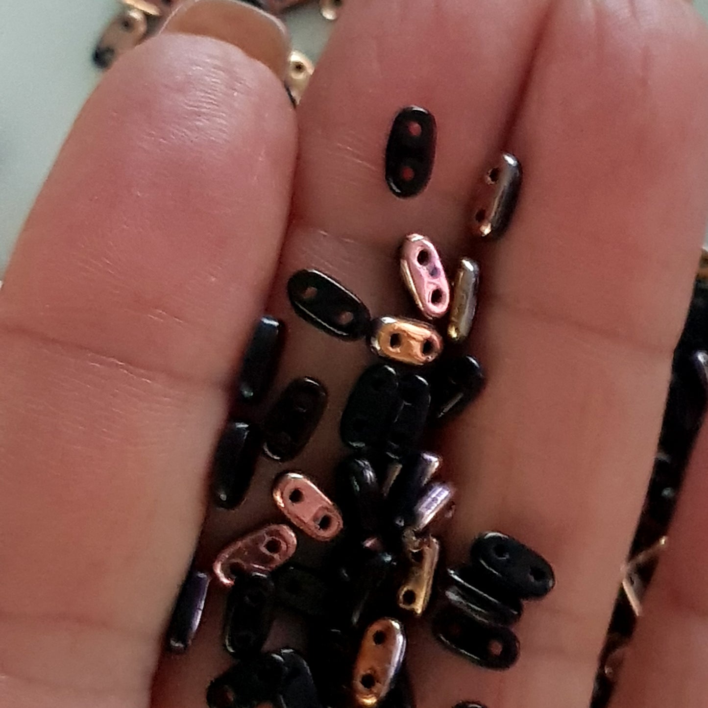 CzechMate Bar Beads – Jet / Apollo Gold -6x2mm Two-Hole Czech Glass Beads - CZMBar-27101