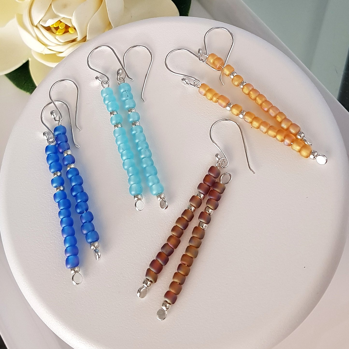 Handmade Reddish Brown Long Beaded Earrings – Sterling Silver Argentium 940