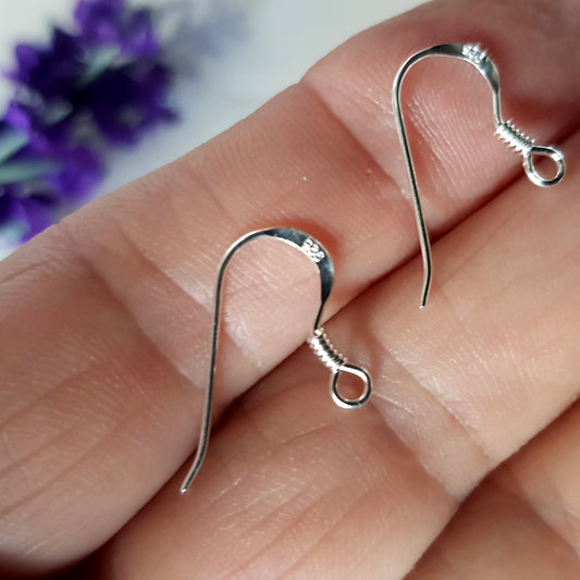 Earring Hooks - Shepherd Sterling Silver Hooks With Coils Polished Quality Findings  | SS-003EH-1 | Earring Findings