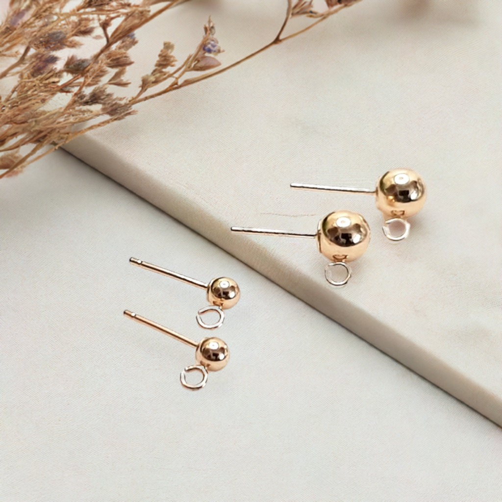 Ball Stud Post Earrings with ring- 14ct Yellow Gold | YG14-BS/EP | Jewellery Making Supply
