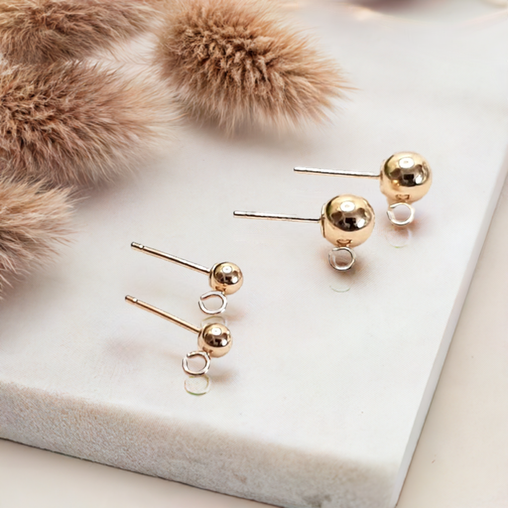Ball Stud Post Earrings with ring- 14ct Yellow Gold | YG14-BS/EP | Jewellery Making Supply