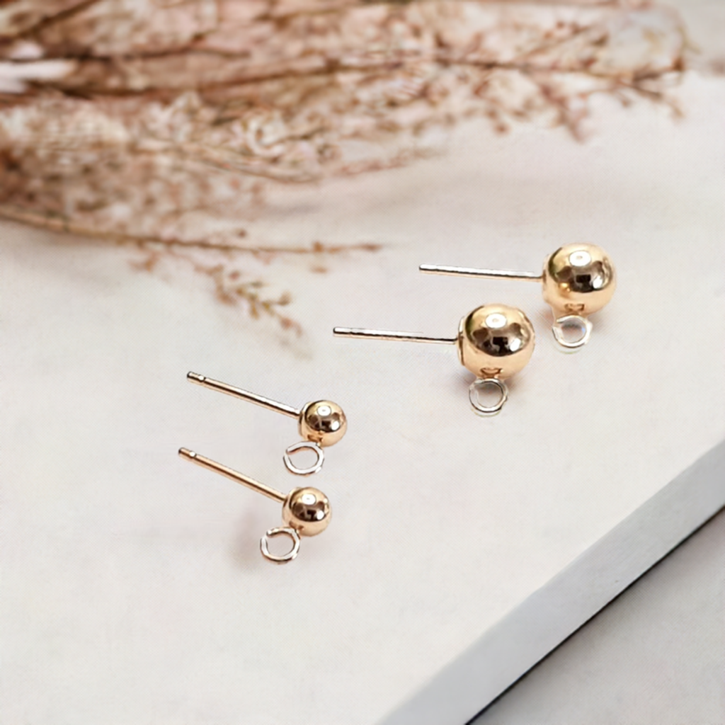 Ball Stud Post Earrings with ring- 14ct Yellow Gold | YG14-BS/EP | Jewellery Making Supply