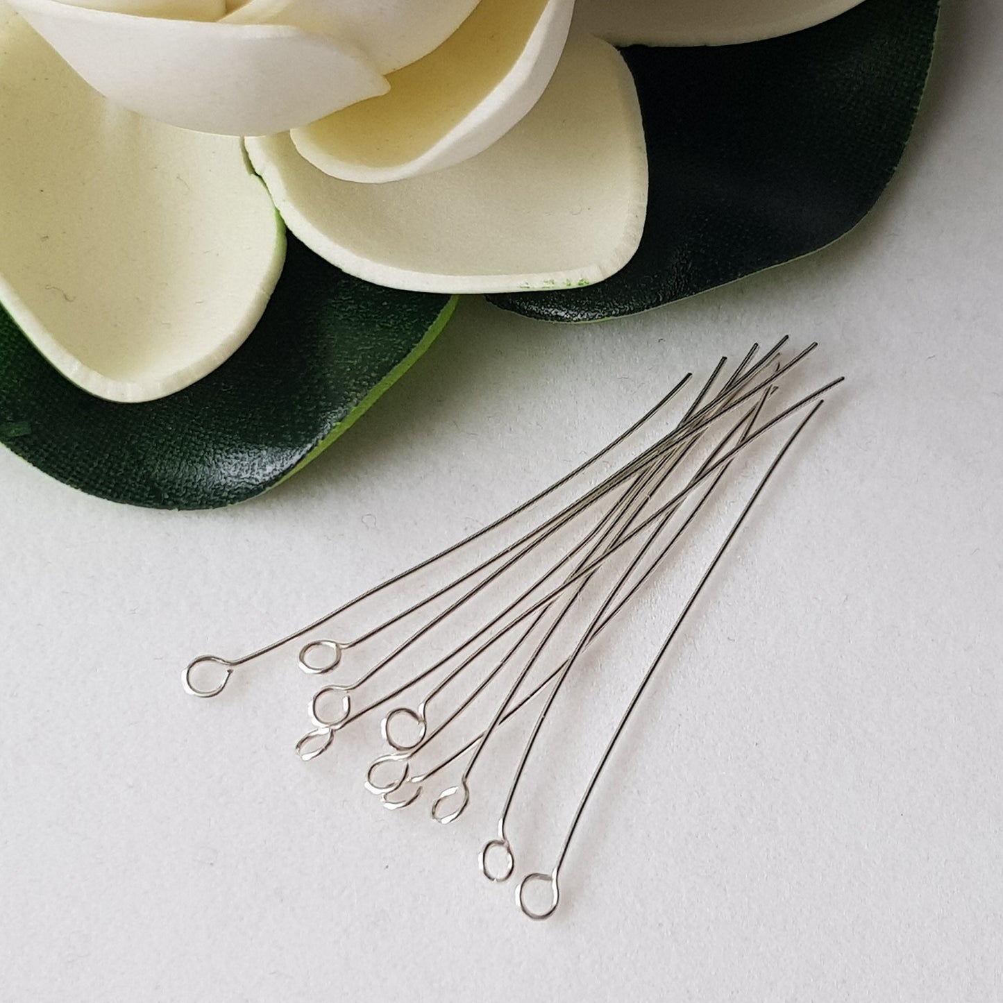 Eye Pins 40mm - 24 gauge (0.5mm) Sterling Silver (10pc Pack) | SS-GF540/EP | Jewellery Making Supply - Kalitheo