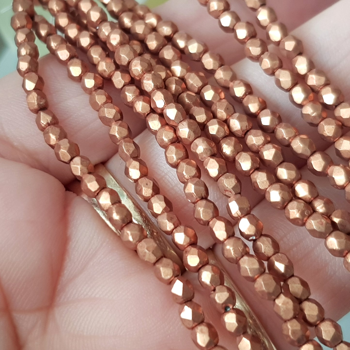 Fire Polished - Hazel Saturated Metallic 3mm Round 50 Bead Strand | FP-03-07B05 | Beading Supply
