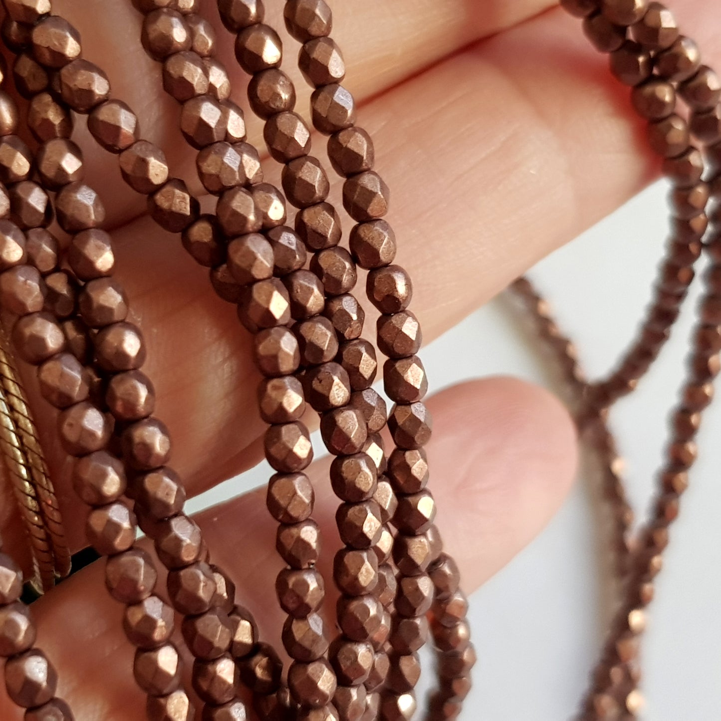 Czech Fire Polished 50 Bead Strand - Suede Gold Ash Rose 3mm Round Faceted | FP-08A01-CB-03 | Beading Supply