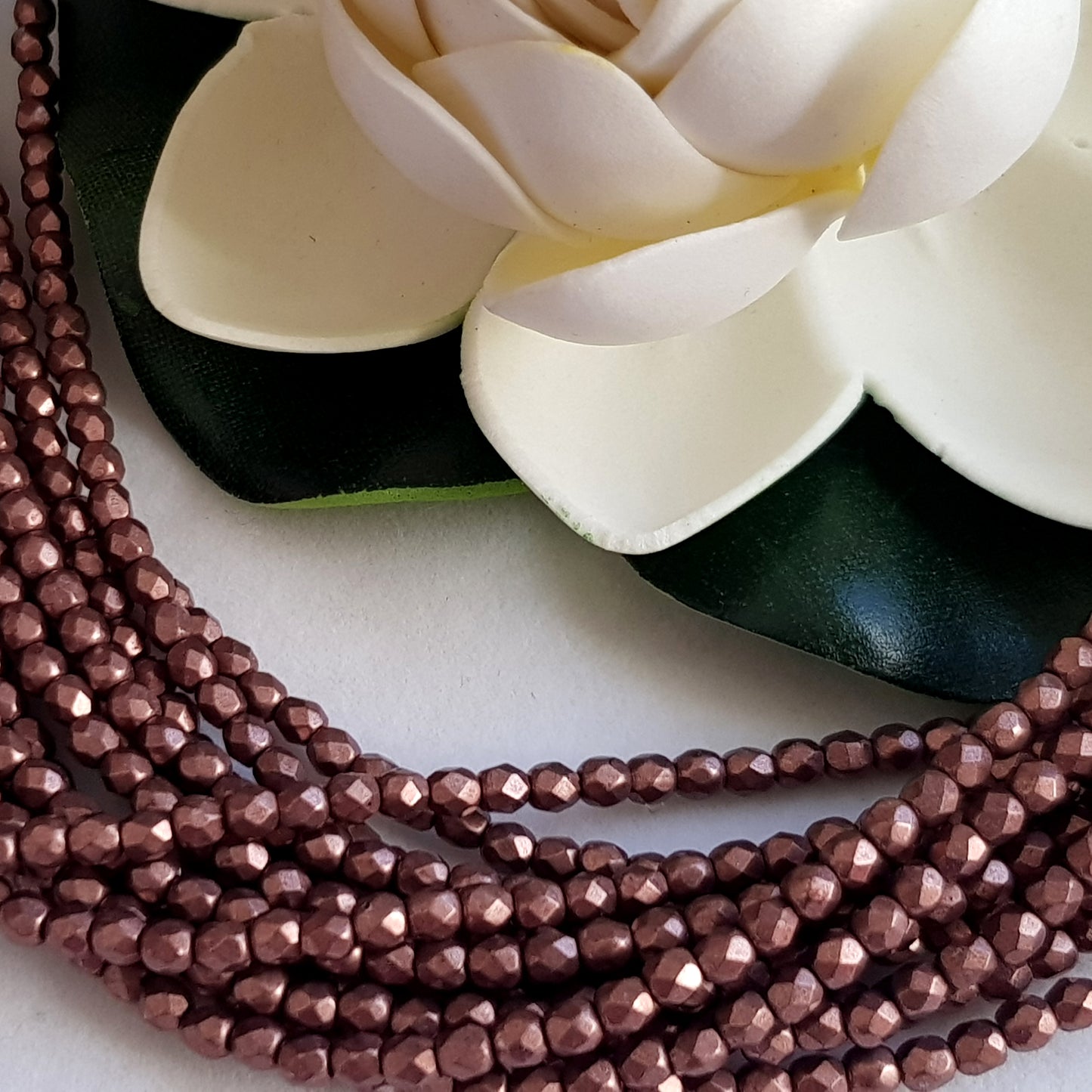 Czech Fire Polished 50 Bead Strand - Suede Gold Ash Rose 3mm Round Faceted | FP-08A01-CB-03 | Beading Supply