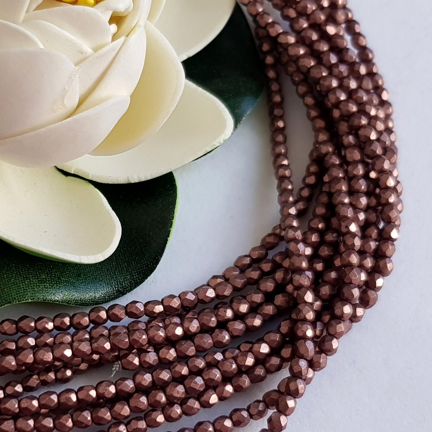 Czech Fire Polished 50 Bead Strand - Suede Gold Ash Rose 3mm Round Faceted | FP-08A01-CB-03 | Beading Supply