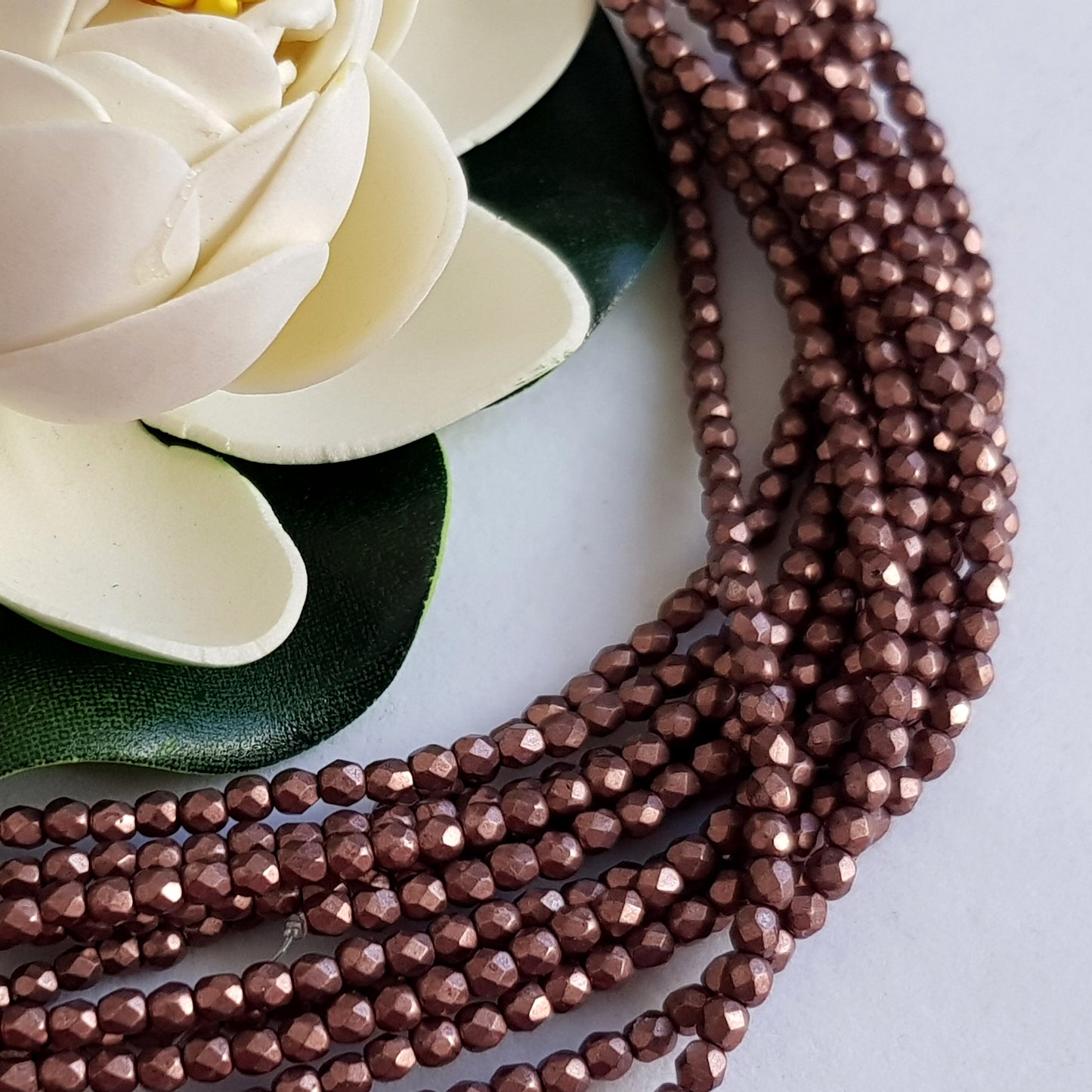 Czech Fire Polished 50 Bead Strand - Suede Gold Ash Rose 3mm Round Faceted  | FP-08A01-CB-03 | Beading Supply