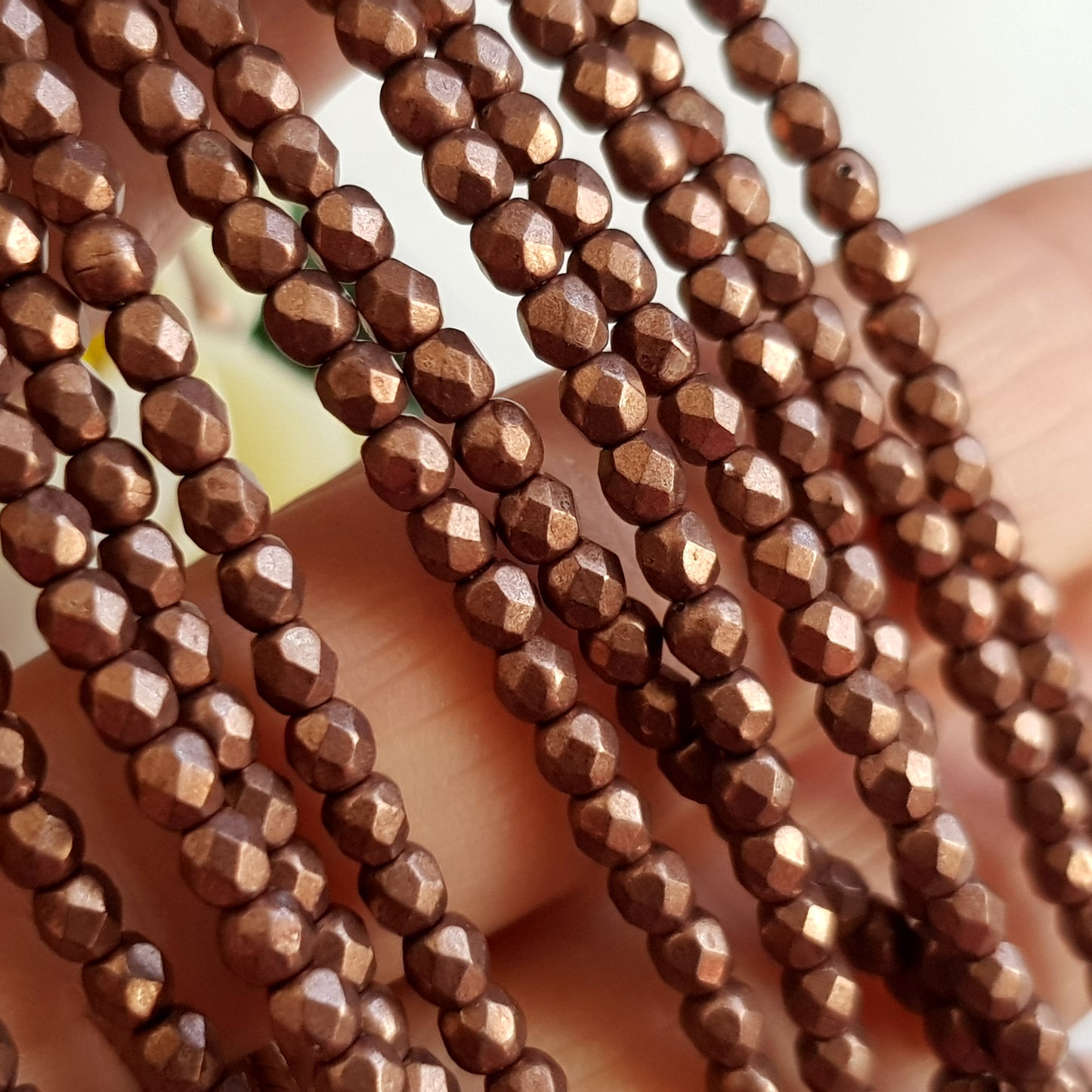 Czech Fire Polished 50 Bead Strand - Suede Gold Ash Rose 3mm Round Faceted | FP-08A01-CB-03 | Beading Supply