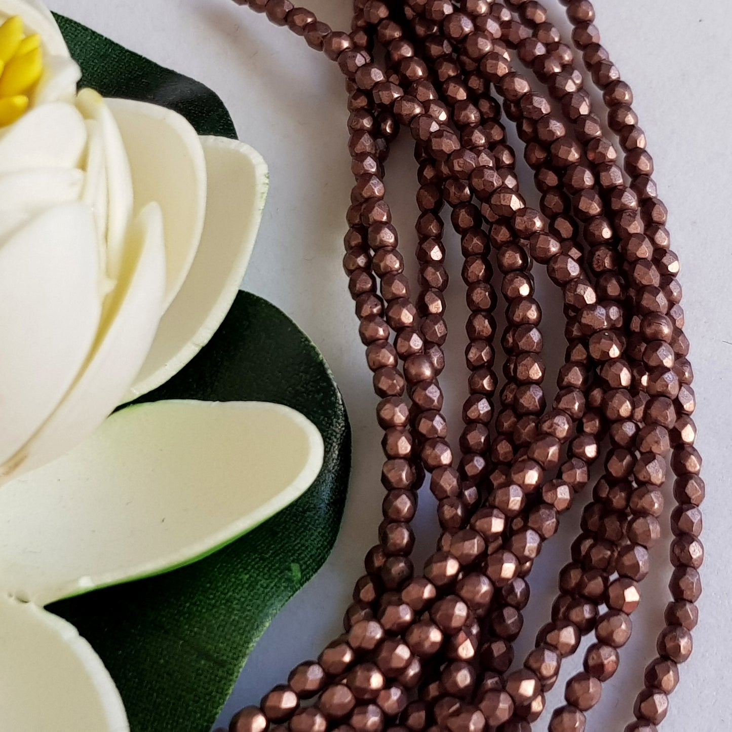 Czech Fire Polished 50 Bead Strand - Suede Gold Ash Rose 3mm Round Faceted | FP-08A01-CB-03 | Beading Supply