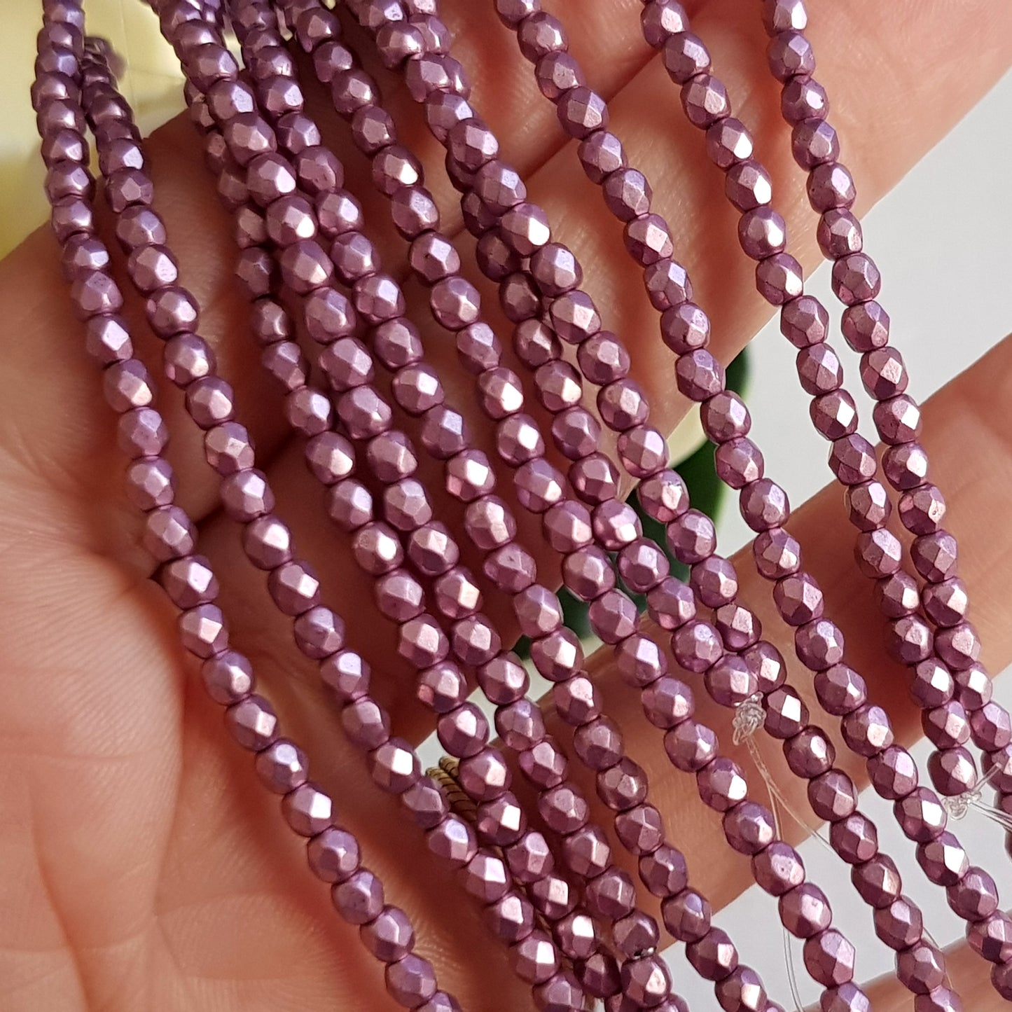 Czech Fire Polished 50 Bead Strand - Suede Gold Orchid 3mm Round Faceted | FP-08A03-CB-03 | Beading Supply