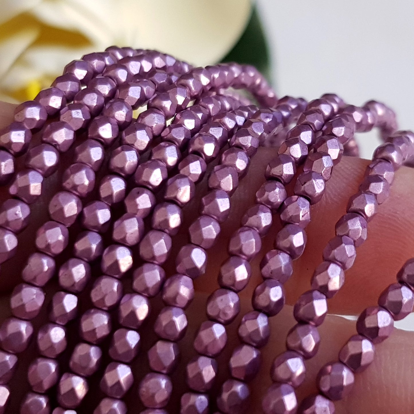 Czech Fire Polished 50 Bead Strand - Suede Gold Orchid 3mm Round Faceted  |  FP-08A03-CB-03 | Beading Supply