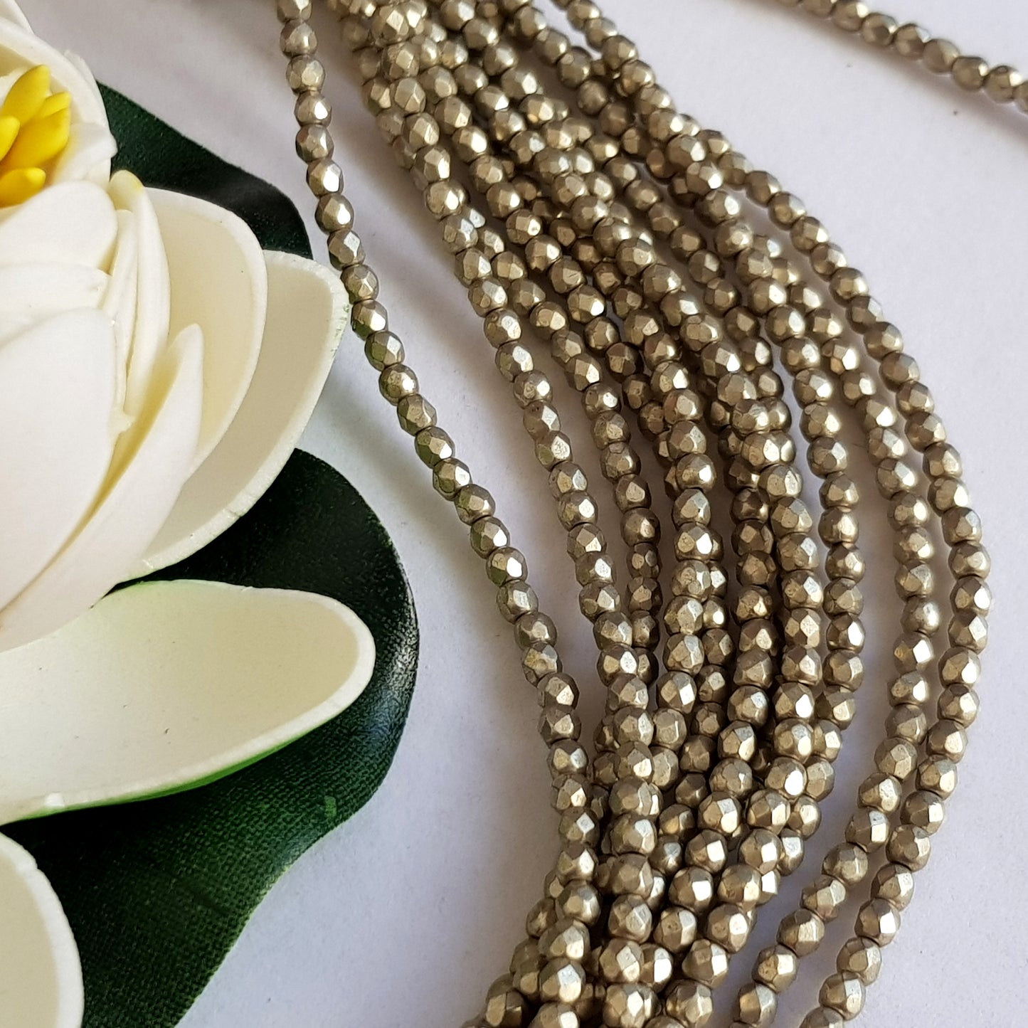 Czech Fire Polished 50 Bead Strand - Suede Gold Cloud Dream 3mm Round Faceted | FP-08A05-CB-03 | Beading Supply