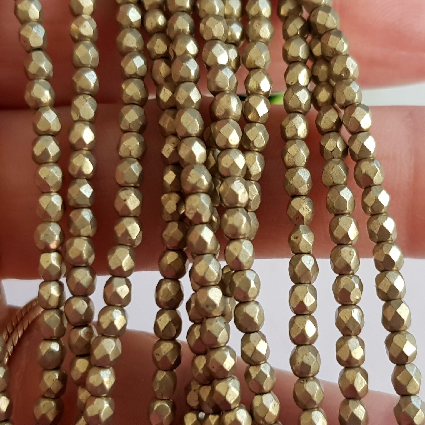 Czech Fire Polished 50 Bead Strand - Suede Gold Cloud Dream 3mm Round Faceted | FP-08A05-CB-03 | Beading Supply