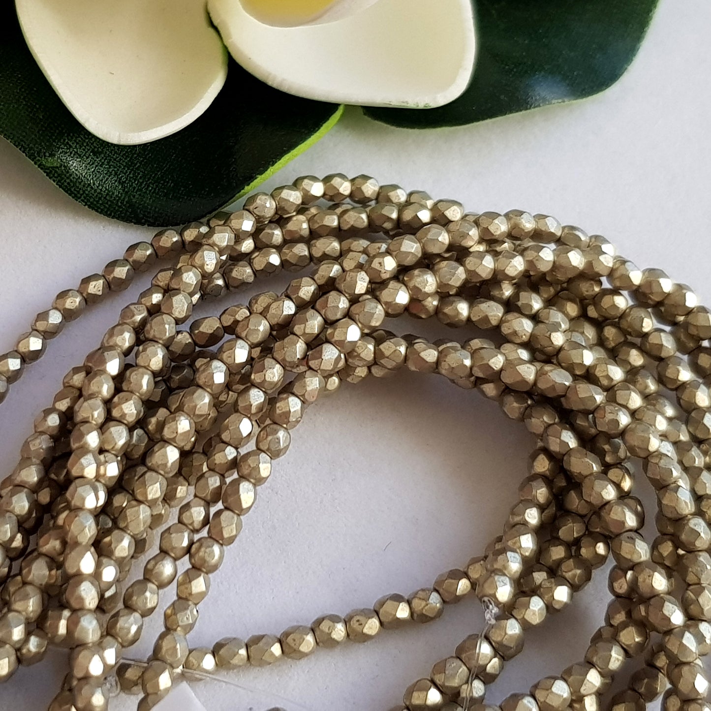 Czech Fire Polished 50 Bead Strand - Suede Gold Cloud Dream 3mm Round Faceted | FP-08A05-CB-03 | Beading Supply