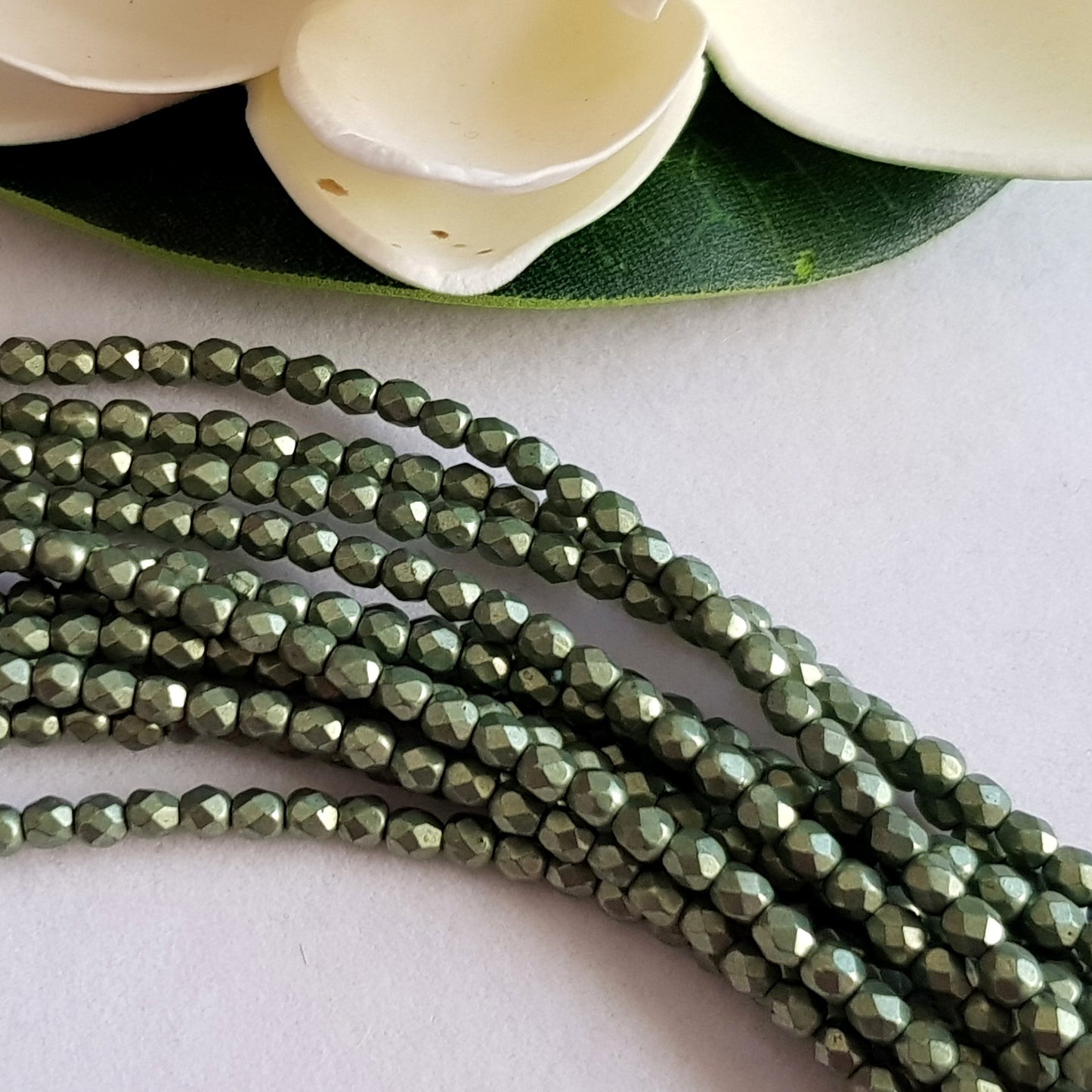 Czech Fire Polished 50 Bead Strand - Sueded Gold Fern 3mm Round Faceted | FP-08A06-CB-03 | Beading Supply