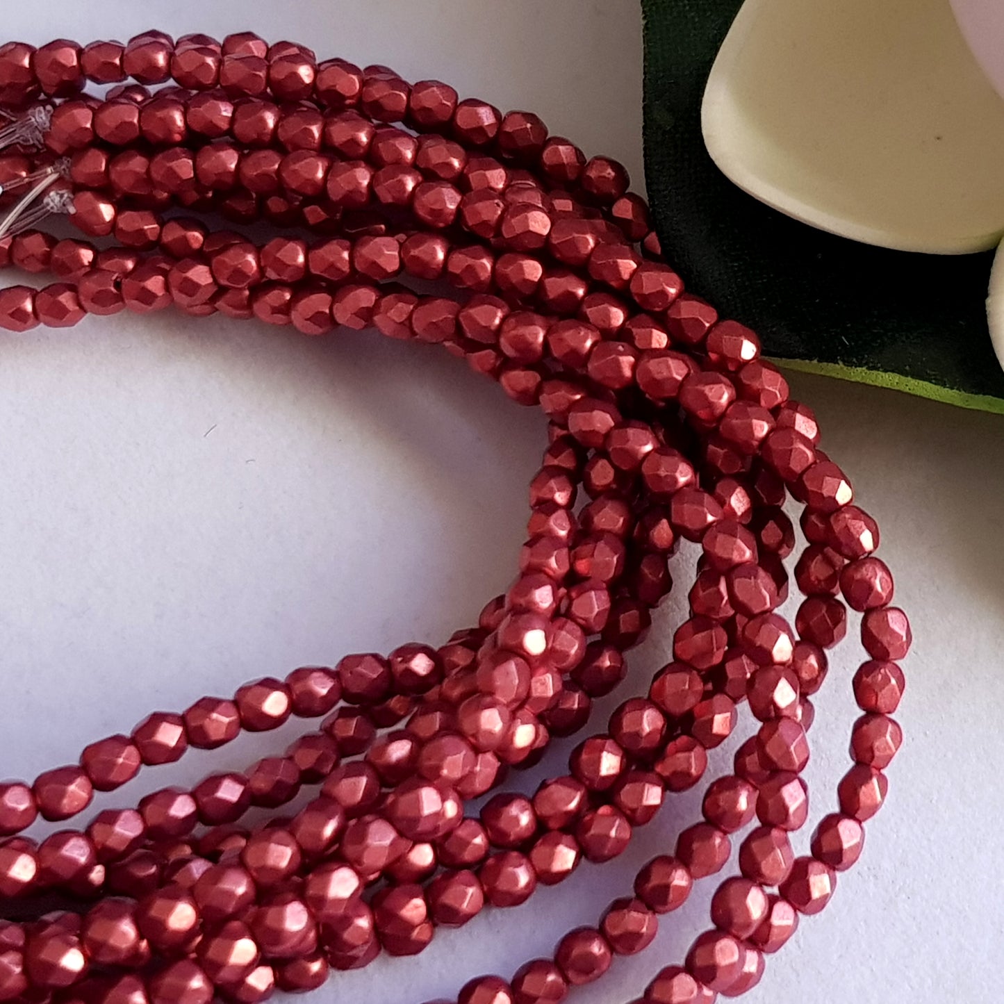 Czech Fire Polished 50 Bead Strand - Suede Gold Samba Red 3mm Round Faceted | FP-08A07-CB-03 | Beading Supply