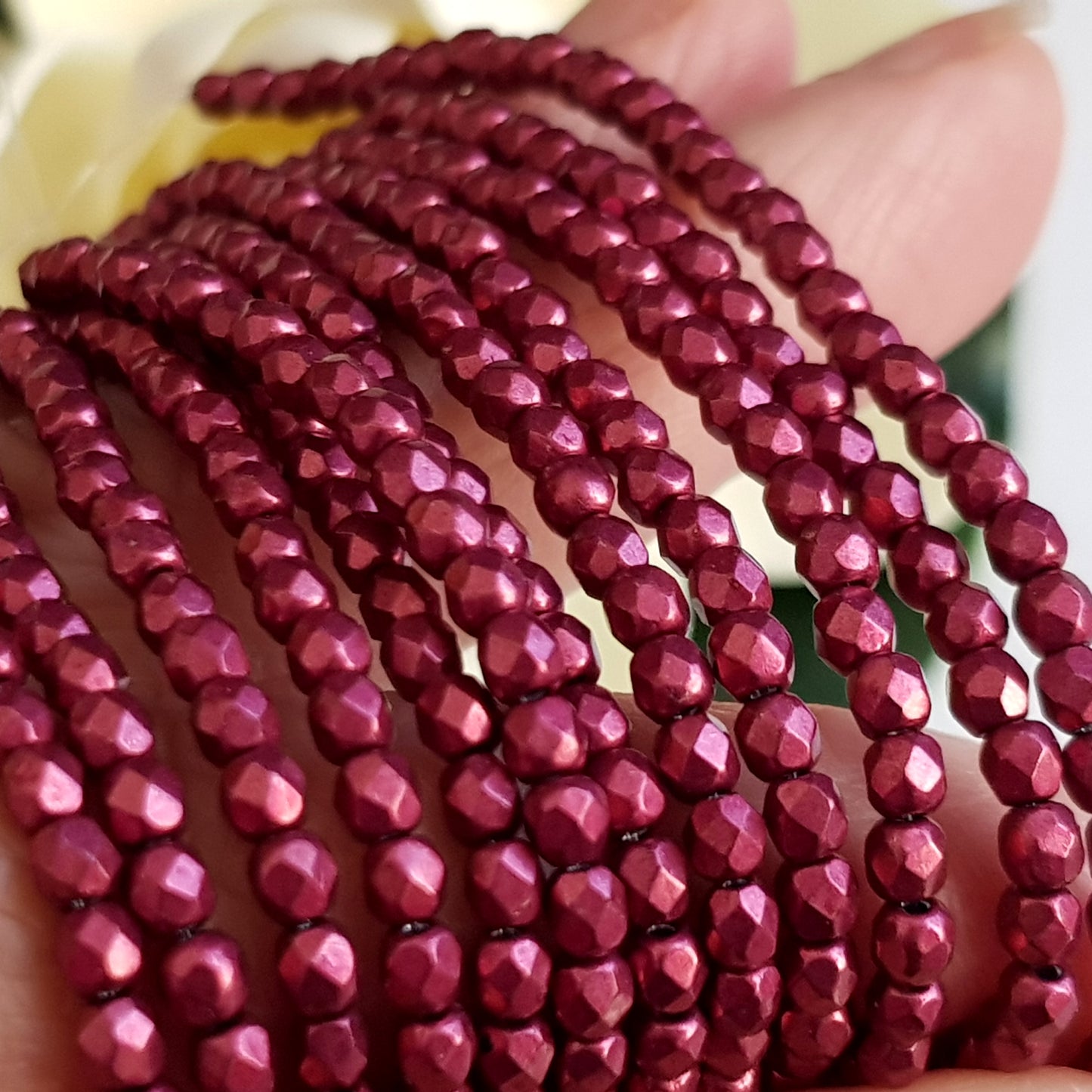 Czech Fire Polished 50 Bead Strand - Suede Gold Lily Pad 3mm Round Faceted | FP-08A09-CB-03 | Beading Supply