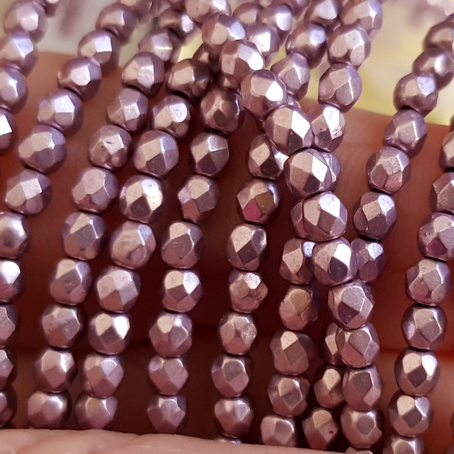 Czech Fire Polished 50 Bead Strand - Suede Gold Blackened Pearl 3mm Round Faceted | FP-08A10-CB-03 | Beading Supply