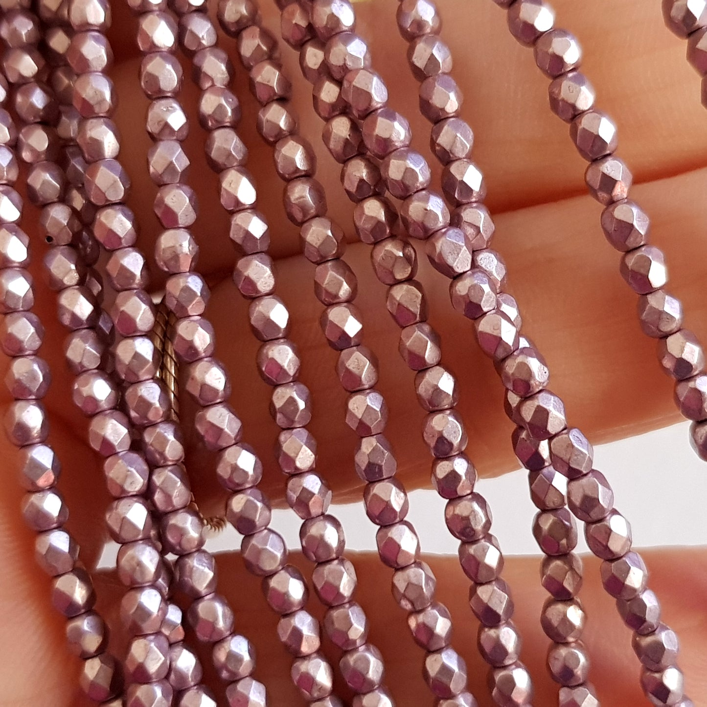 Czech Fire Polished 50 Bead Strand - Suede Gold Blackened Pearl 3mm Round Faceted | FP-08A10-CB-03 | Beading Supply