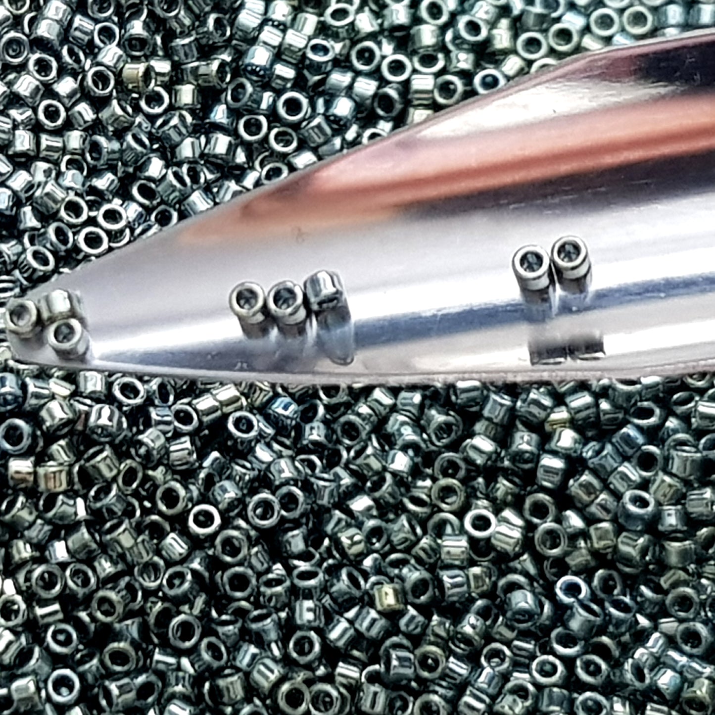 Aiko 11/0 TA-512 Green Silver Galvanized Precision-Cut Cylinder Toho Seed Beads | Beading Supply