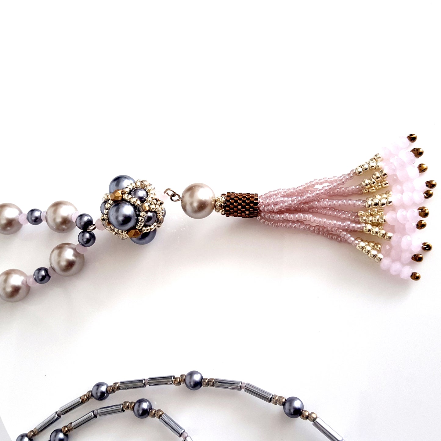 The Enchanted Ball - Pink Beaded Tassel Statement Necklace | KJ-390/PIN Handmade Necklace - Kalitheo Jewellery