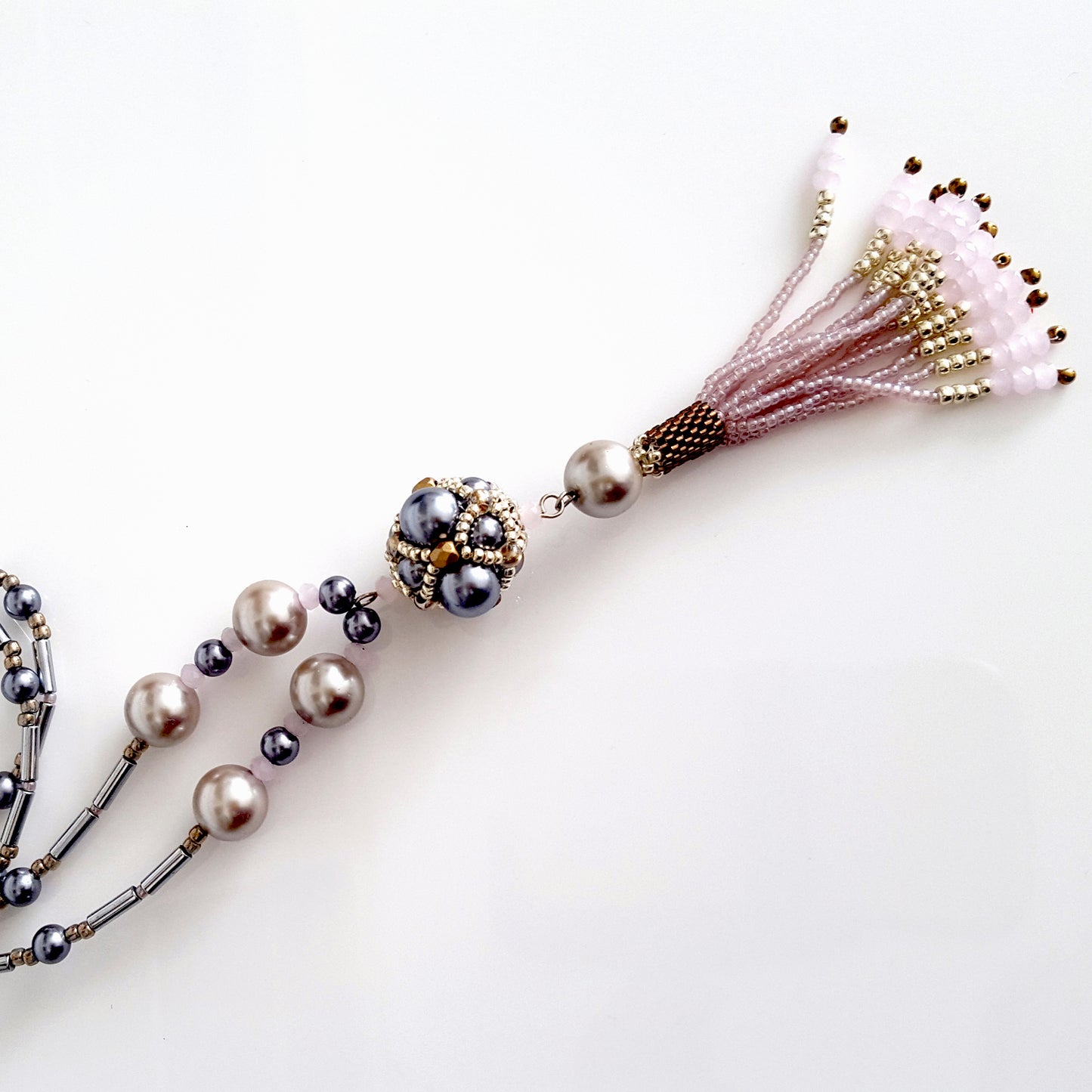 The Enchanted Ball - Pink Beaded Tassel Statement Necklace | KJ-390/PIN Handmade Necklace - Kalitheo Jewellery