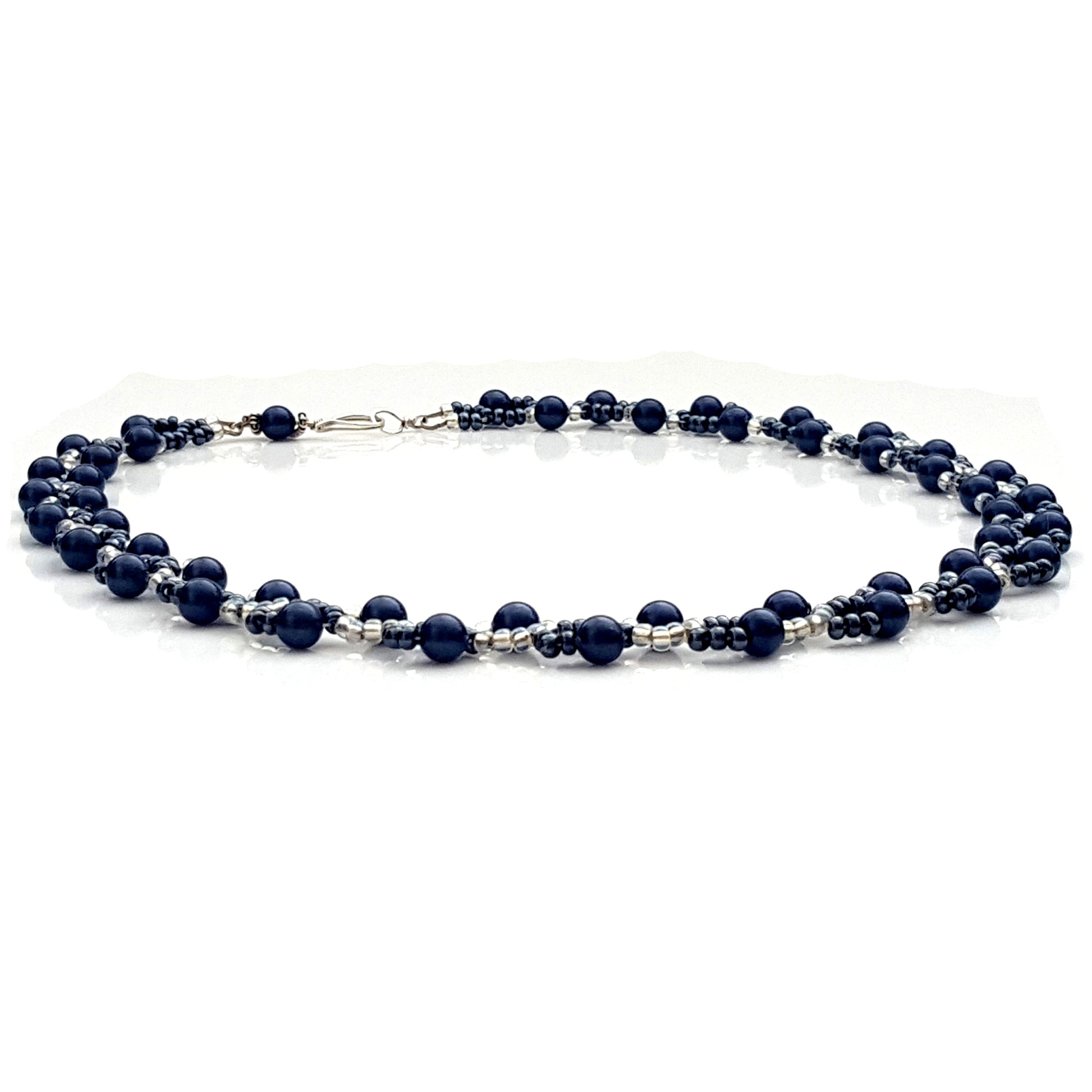 Dancing Clouds - Swarovski Dark Blue Pearl Beaded Necklace | (KJ-378N) Handmade Designer Necklace - Kalitheo Jewellery