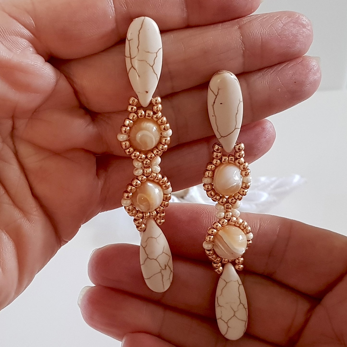 Red or White Statement Beaded Earrings | (KJ-392E) Handmade Earrings - Kalitheo Jewellery