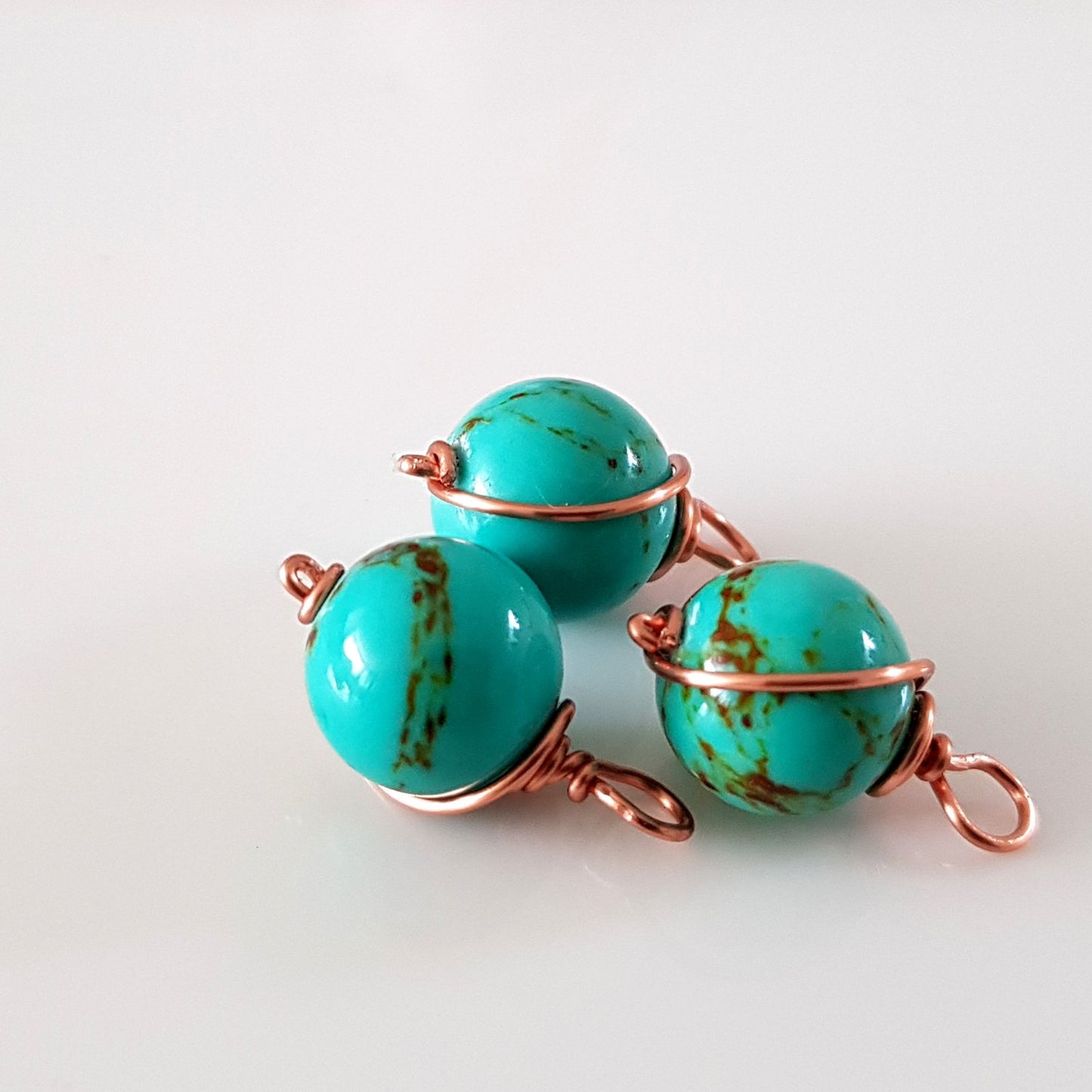 Copper Wrapped Dyed Stone 12 mm Drop/Dangle | WC-002D | Jewellery Making Supply - Kalitheo Jewellery