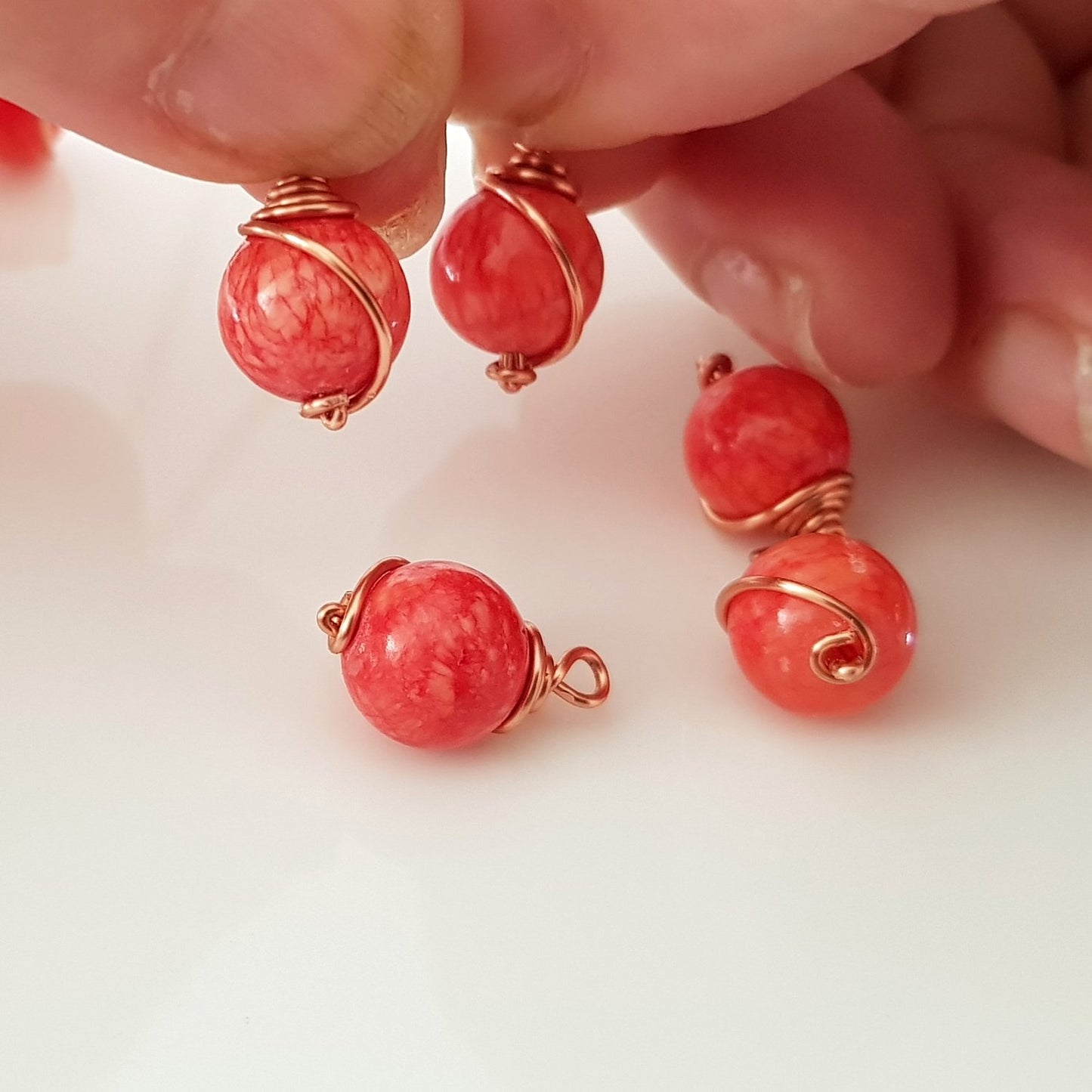 Copper Wire Wrapped Peach Dyed Stone 10 mm | WC-004D | Jewellery Making Supply - Kalitheo Jewellery