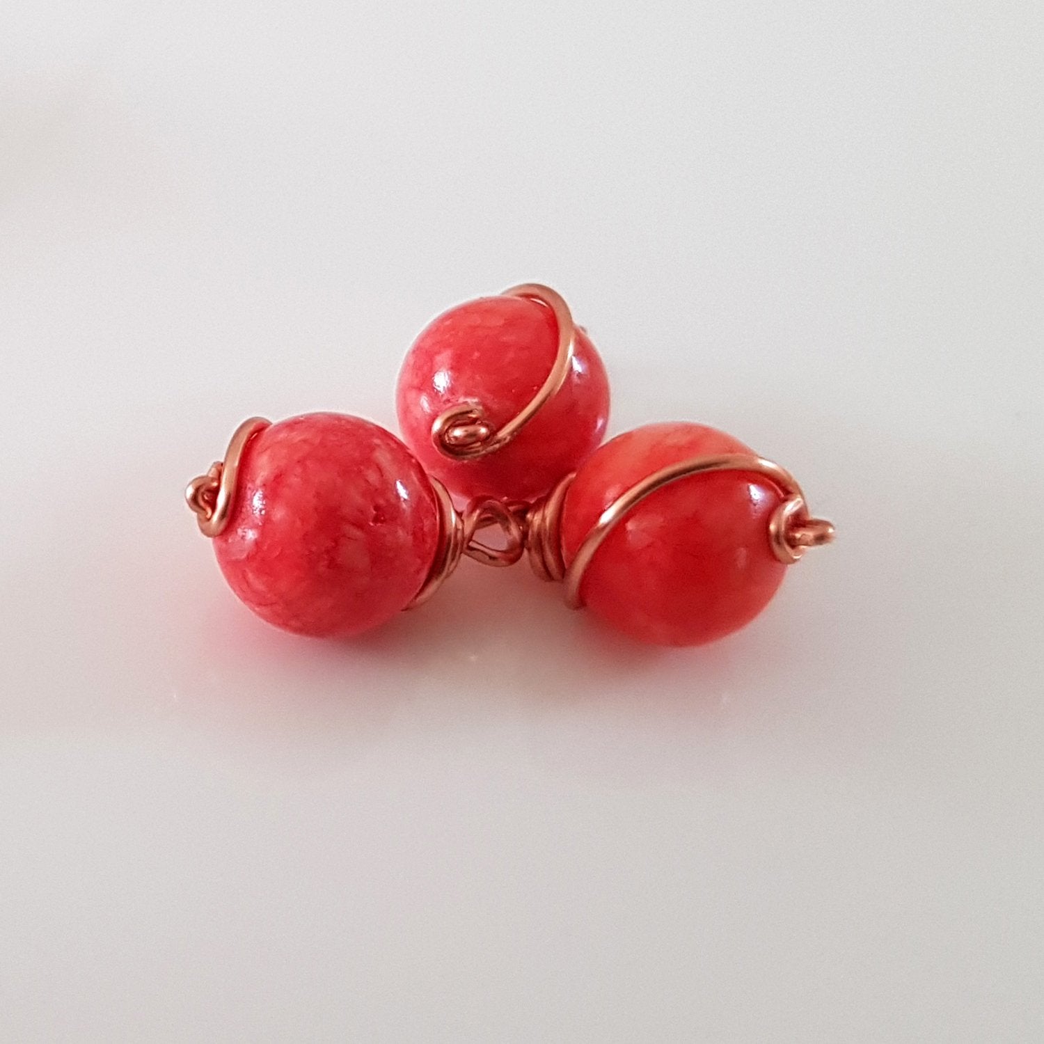 Copper Wire Wrapped Peach Dyed Stone 10 mm | WC-004D | Jewellery Making Supply - Kalitheo Jewellery