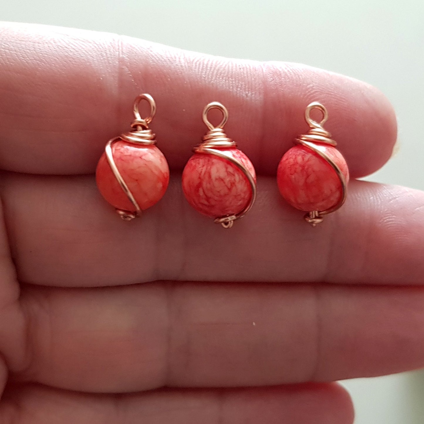 Copper Wire Wrapped Peach Dyed Stone 10 mm | WC-004D | Jewellery Making Supply - Kalitheo Jewellery