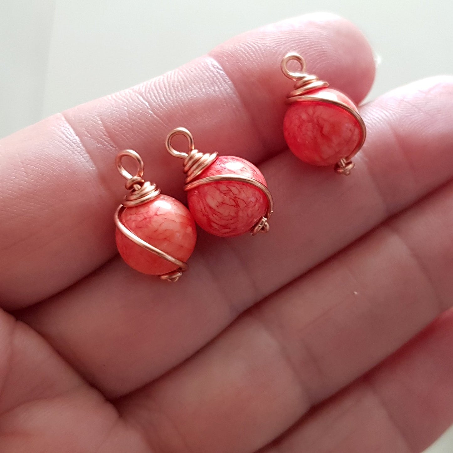 Copper Wire Wrapped Peach Dyed Stone 10 mm | WC-004D | Jewellery Making Supply - Kalitheo Jewellery