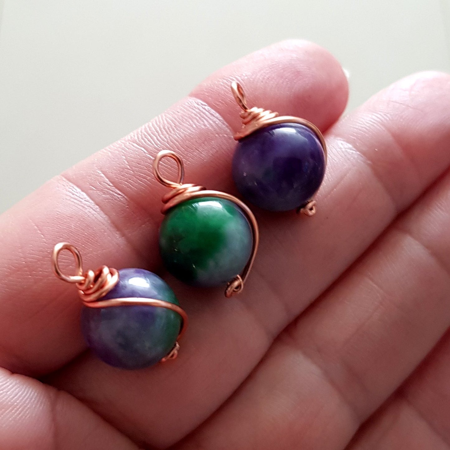 Copper Wrapped Dyed Stone 12 mm Drop/Dangle | WC-002D | Jewellery Making Supply - Kalitheo Jewellery