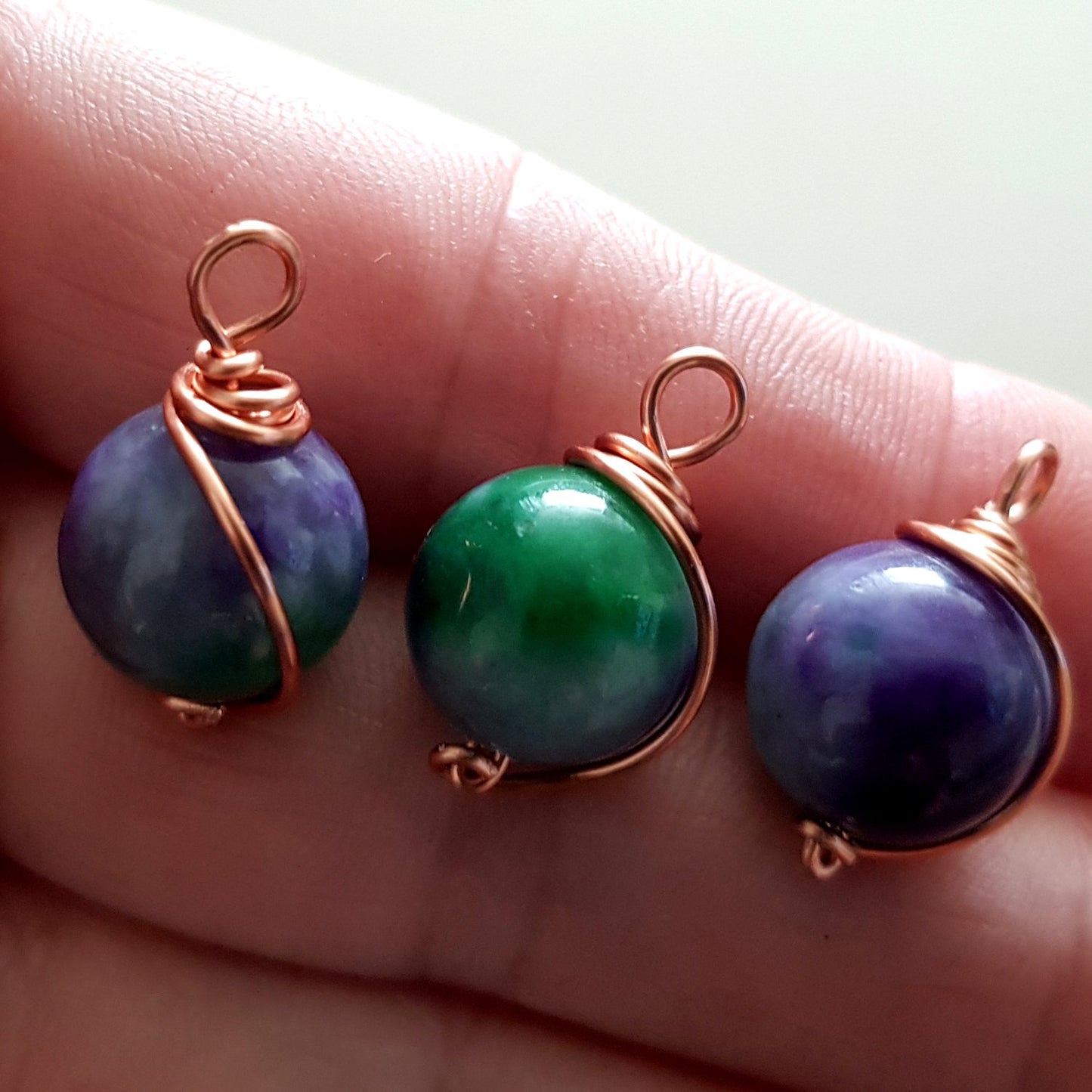 Copper Wrapped Dyed Stone 12 mm Drop/Dangle | WC-002D | Jewellery Making Supply - Kalitheo Jewellery