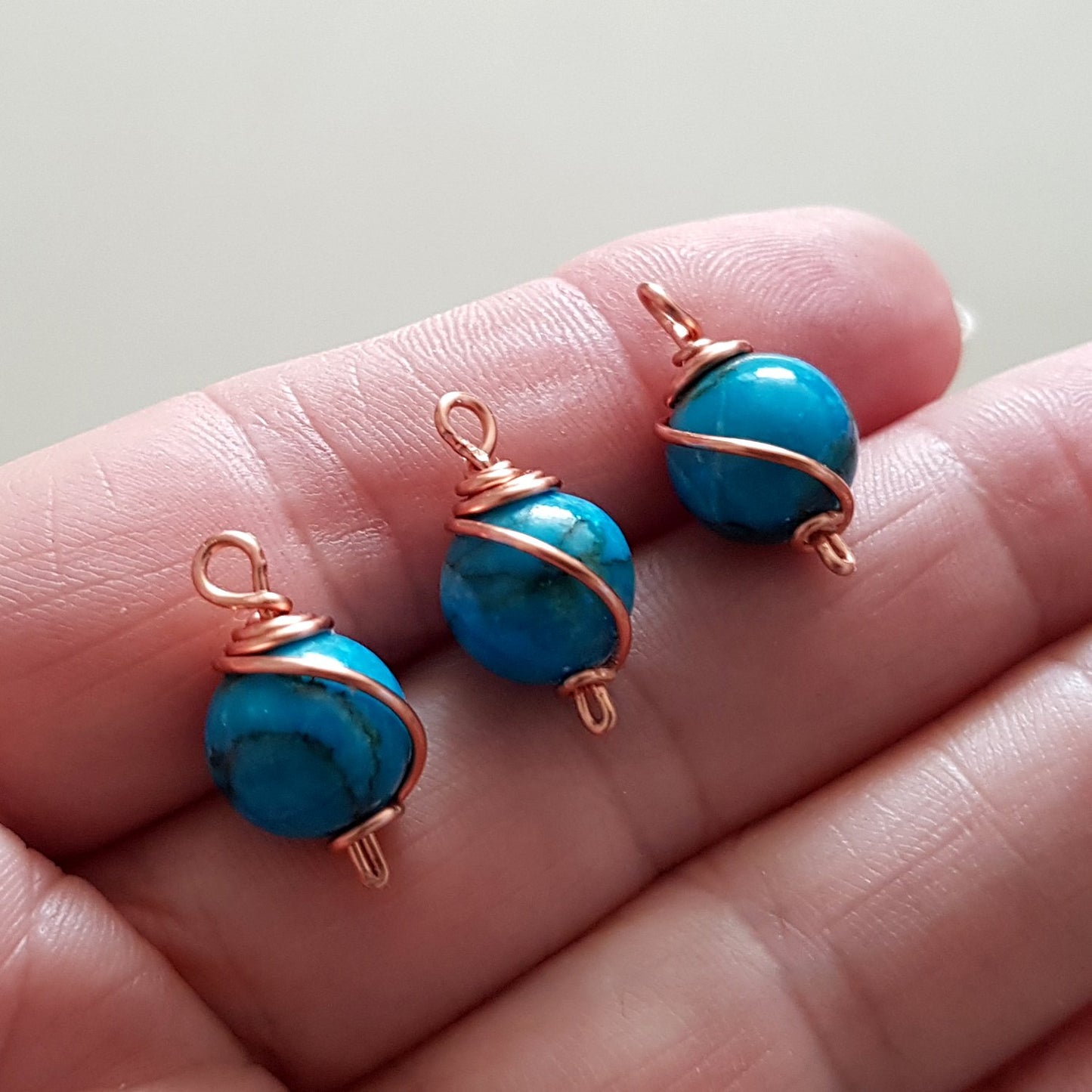 Copper Wire Wrapped Peach Dyed Stone 10 mm | WC-004D | Jewellery Making Supply - Kalitheo Jewellery