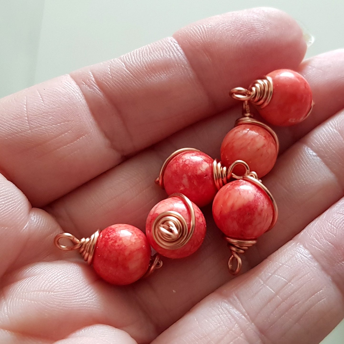 Copper Wire Wrapped Peach Dyed Stone 10 mm | WC-004D | Jewellery Making Supply - Kalitheo Jewellery